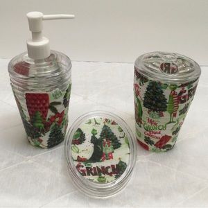 Grinch inspired soap dispenser set/toothbrush holder/Soap dish. New
